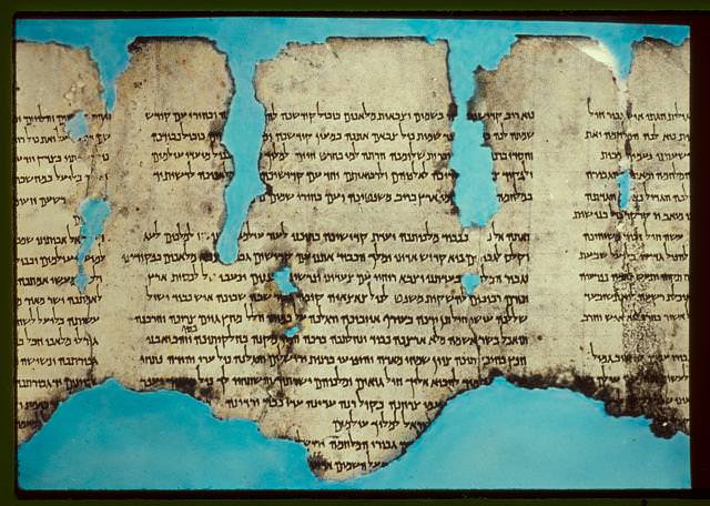 The War Scroll, part of the Dead Sea Scrolls discovered at Quram, Israel which were composed between the 3rd century BCE and the 1st century CE. Original image by Matson Photo Service. Uploaded by Mark Cartwright, Public Domain